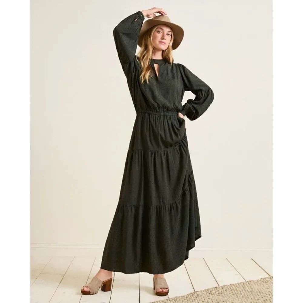 Garnet Hill Women’s Nori Pine Green Ballad Swiss-Dot Maxi Dress